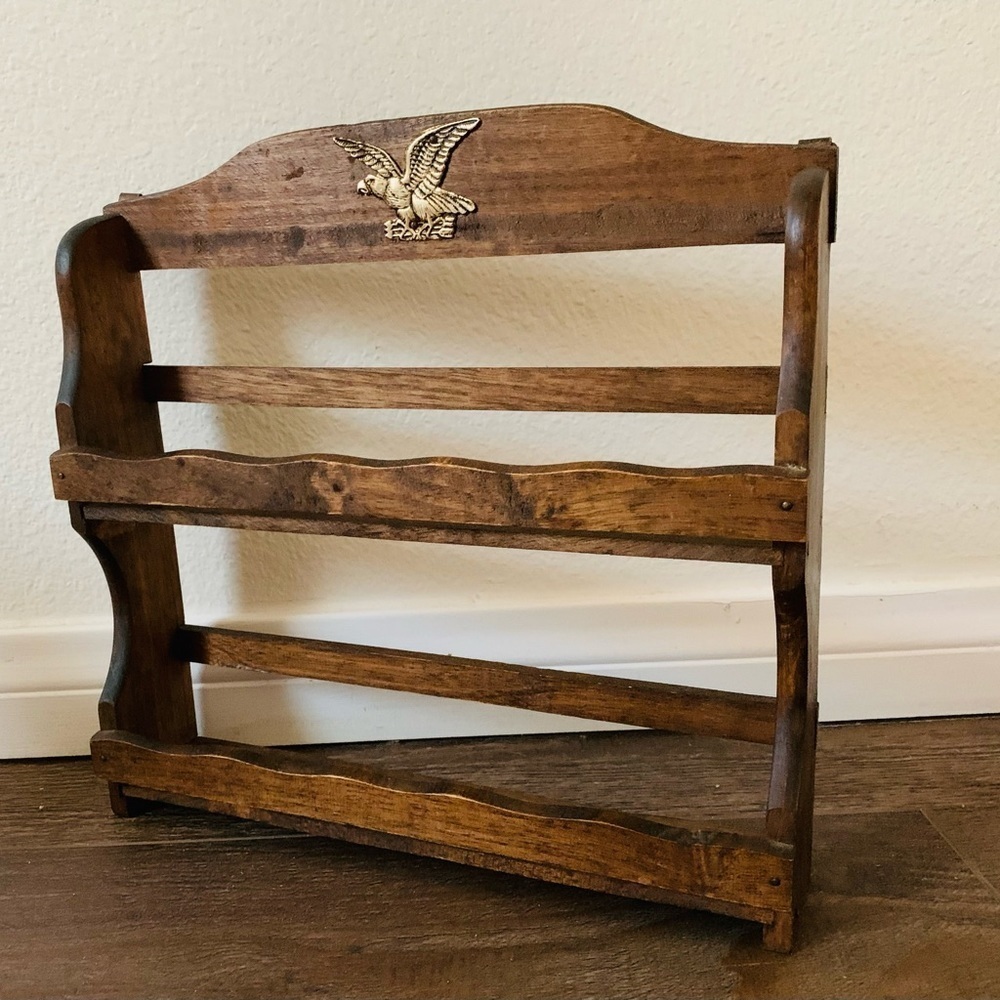 Wall wooden shelf with metal eagle